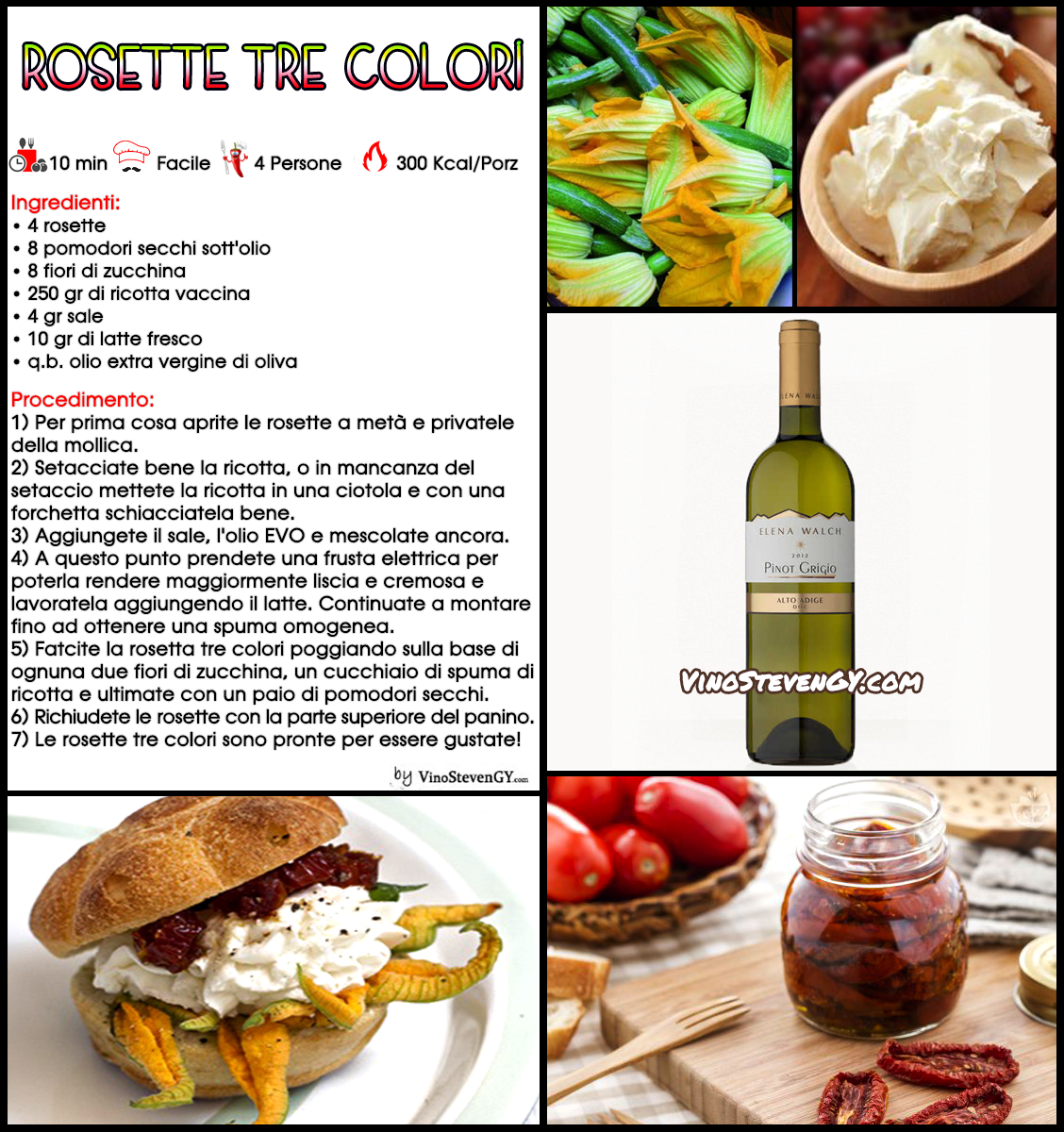 Rosetta tre colori, spuma ricotta, fiori di zucca,pomodori - fotoricetta - Rostivendolo-StevenGY